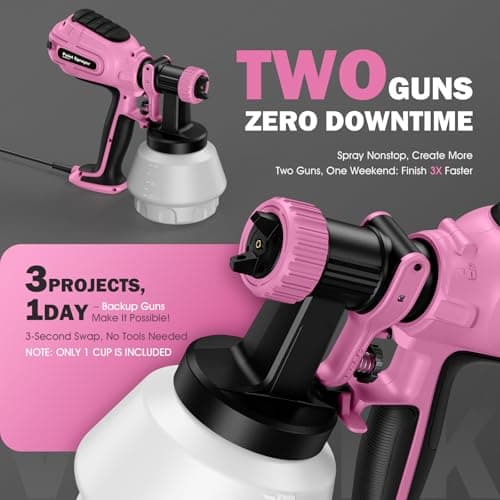 VOTREK Paint Sprayer with 50PCS Disposable Cup Liners & Replacement Dual-Gun, Electric HVLP Sprayer for House Painting: Furniture, Cabinet, Fence, Door, with 3 Patterns, 8 Nozzles & Quick-Clean kit - Thumbnail 4