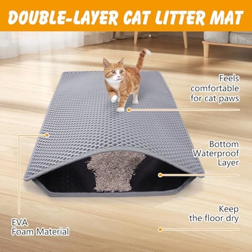 Double Layer Cat Litter Mat, 24x15 Inch Waterproof Litters Box Mat, Non-Slip Cat Mat for Litter Box - Thumbnail 4