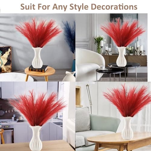 Acfruits Burgundy Pampas Grass Small, 30 Pcs 17" Faux Pampas Grass Short Decor, Pompas Grass Flower Arrangement and Vase Filler for Boho Home Wedding Decoration - Thumbnail 6