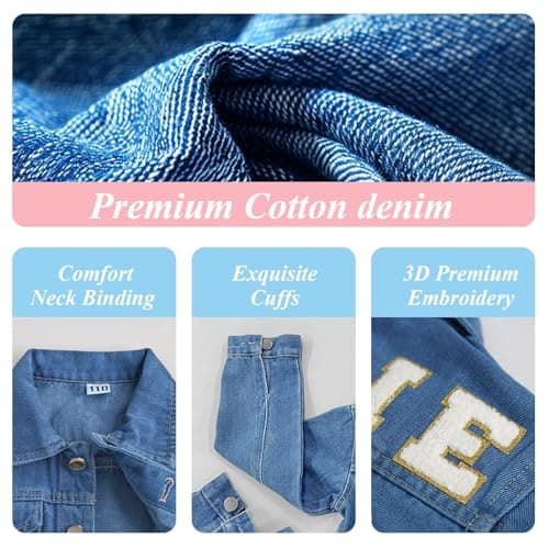 Individz Personalized Kids Denim Jacket with Name, Custom Girls Jean Jackets Clothes, 1-10 Years Old Boys Girls Birthday Easter Gifts - Thumbnail 4