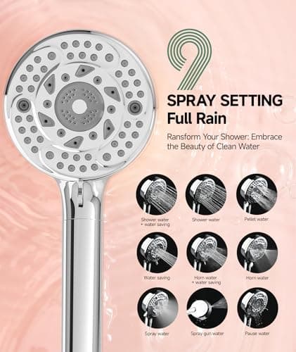SunCleanse Filtered Shower Head with Handheld, 9-Spray Setting Detachable Showerhead with Filters, Shower Head for Hard Water - Filtered Chlorine, Improve Skin and Hair Texture, Chrome - Thumbnail 4