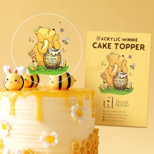 Woodamore Classic Pooh Baby Shower Cake Topper - Acrylic Cake Topper Baby Shower Decorations, Pooh Cupcake Toppers Winnie Birthday Decorations - Image 1