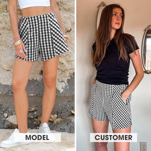 EXLURA Womens Boxer Shorts Summer Casual Cotton Gingham Shorts High Waist Plaid Y2K Beach Bottoms Vacation Outfits 2026 - Thumbnail 6