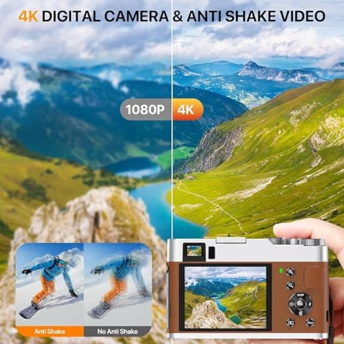 4K Digital Camera for Photography, 48MP Autofocus Vlogging Cameras with 16X Digital Zoom, 2.8" LCD Point and Shoot Camera for YouTube, Anti-Shake Compact Cameras with 32GB Micro SD Card & 2 Batteries - Thumbnail 3