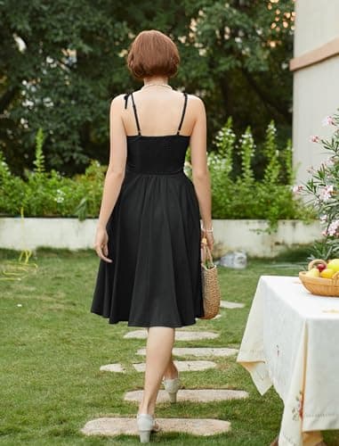 Belle Poque Black Cocktail Dresses for Women Wedding Guest Knee Length Sun Dress 1950s Vintage Baby Shower Dress S - Thumbnail 3