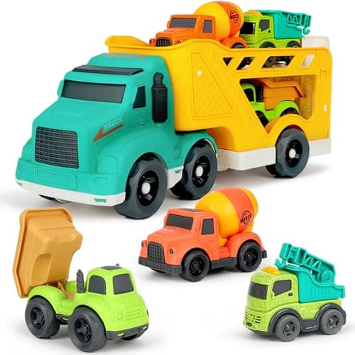GDBAQAN Toddler Toys Trucks for 3 4 Year Old Boy, Kids Toy Cars with Dump Truck Toy, Crane, Mixer Cement, No BPA, No Phthalates, PVC, Baby Toys for Ages 3-4, Baby Boy Gifts for Birthday Christmas - Image 1