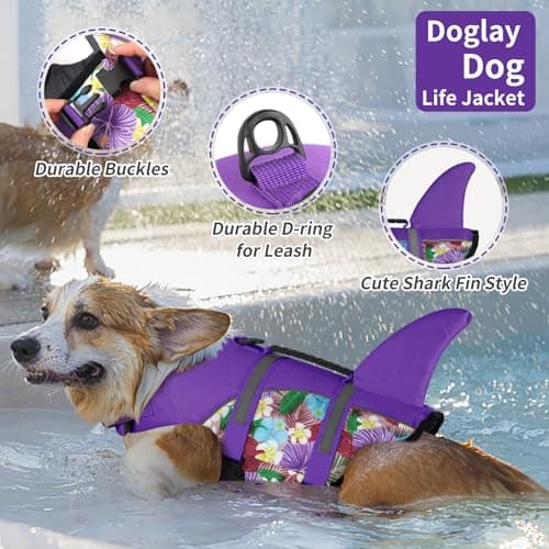 Doglay Dog Life Vest - Cute Shark Design With Superior Buoyancy and Rescue Handle, Adjustable for Boating and Swimming, Ripstop Pet Flotation Jacket for Small Medium Large Dogs - Thumbnail 3