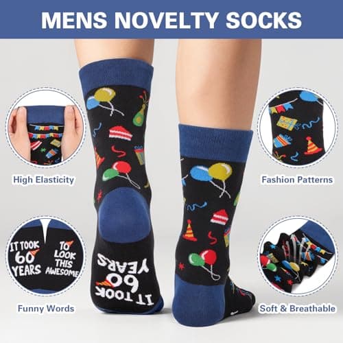 AGIFTMIND Mens Funny Novelty Socks, 60th Birthday Gifts for Him Grandpa Husband, Dad Gifts from Daughter (US, Alpha, One Size, Regular, Regular, 60th-BlackBlue) - Thumbnail 4