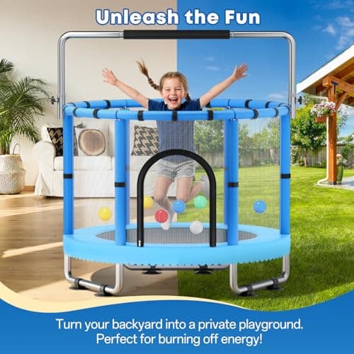 MOM Selected 60" Toddler Trampoline for Kids, 440lbs Kids Trampoline with Net, Trampoline Indoor Outdoor playset with Adjustable Gymnastics Bar, Easy Assembly - Thumbnail 5