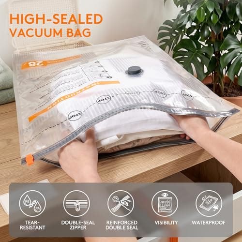 16 Packs Vacuum Seal Bags with USB/Type-C Pump, 3 Sizes Travel Vacuum Storage Bags for Clothing, Vacuum Packing Bags for Closet Organization, Bedding & Seasonal Storage - Thumbnail 5