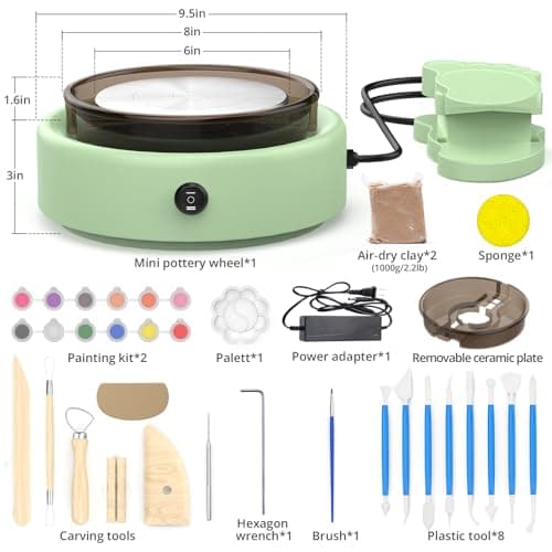 Skirfy Mini Pottery Wheel for Beginners Adults with Foot Pedal9.5"Ceramic Machine for Kids Art Craft Glow in Dark Kits 2.2LB Air-Dry Clay,Carving Tools Adjustable Speed,DIY Projects Birthday Gift - Thumbnail 3
