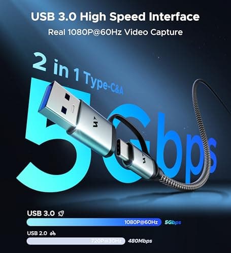 WARRKY Video Capture Card, 2-in-1 USB 3.0 USB A/C HDMI Capture Device, 4K Input 1080P 60FPS Low Latency Game Capture Card for Streaming & Recording, Compatible with PS5, Nintendo Switch, Xbox, PC, Mac - Thumbnail 3