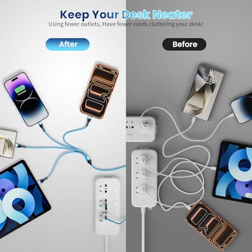 Jogrytece Travel Essentials, 4 in 2 Multi Charging Cable 3 USB C Chargers for iPhone 17, Multi Charger Cord with 3 Type C/IP, Compatible for iPhone 17 to 11, Android, Galaxy, iPad, Data Sync, 5 FT - Thumbnail 4