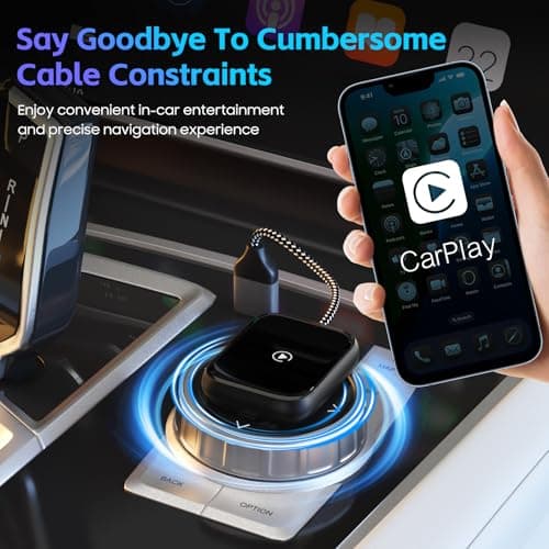 Wireless CarPlay Adapter for Apple iPhone, Convert Wired CarPlay to Wireless, Mini Car Play Dongle w/Plug & Play Bluetooth Connection, 2 USB-A to Type-C Converter for More Car Types (Black, Medium) - Thumbnail 2