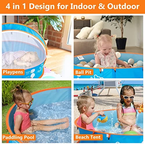 Peradix Paddling Pool for Kids & Pets Infant Ball Pit Tent, Baby Beach Tent, Toddler Wading Pool UV Sun Shelter Canopy with Mosquito Net, Portable Pop Up Tent Summer Beach Toys for Child - Thumbnail 2