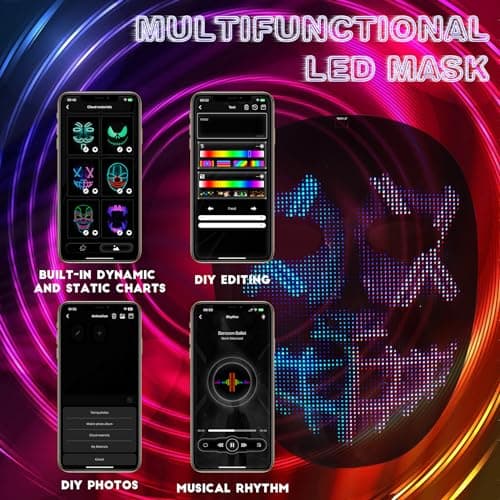 MOYACA Led Mask with Voice Recognition Gesture Sensing, Light up Mask with Programmable App Customize Patterns, Cool Toys Gifts for Halloween Christmas Costume Party - Thumbnail 5
