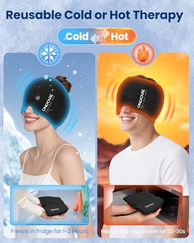 ONLYCARE Migraine Relief Cap, Soothing Migraine Mask, Upgraded Odorless Gel Ice Head Wrap, Hot and Cold Therapy, Headache Ice Pack for Tension, Stress, Hangover (Black) - Thumbnail 6