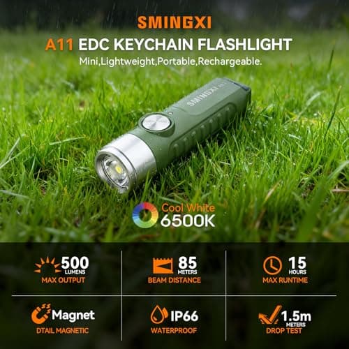 SMINGXI A11 Rechargeable Keychain Flashlight -Pocket Mini Flashlight,Key-Chain 500 High Lumens,EDC Flashlights,Waterproof Small Lightweight for Everyday Carry, Camping, Hiking, Emergency - Thumbnail 5