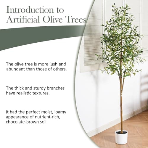 Sillaff Olive Tree 6FT Fake Tree Faux Plants Indoor with Pot Artificial Tree Nearly Natural Olive Branches and Fruits for Living Room Home Office Decorations - Thumbnail 4