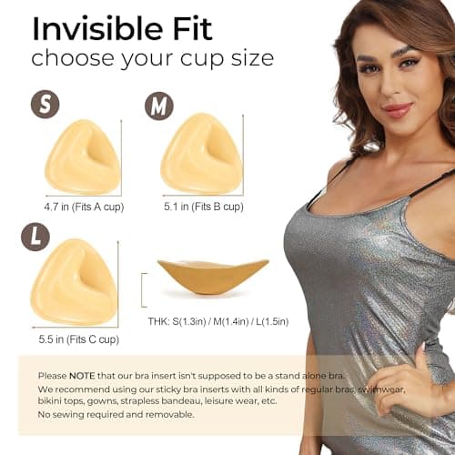 UOTJCNR Ultra Boost Sticky Bra Pads Inserts, Double Sided Adhesive Push Up Padding Inserts for Women’ Bras Bikini Swimsuits Beige - Thumbnail 6