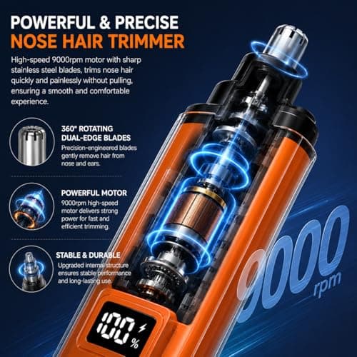 JERBEST Electric Nose Hair Trimmer for Men Women, Rechargeable Mini Travel Trimmer for Nose and Ear Hair Clippers Portable Trimming with LED Display, Father’s Day Gift - Thumbnail 3