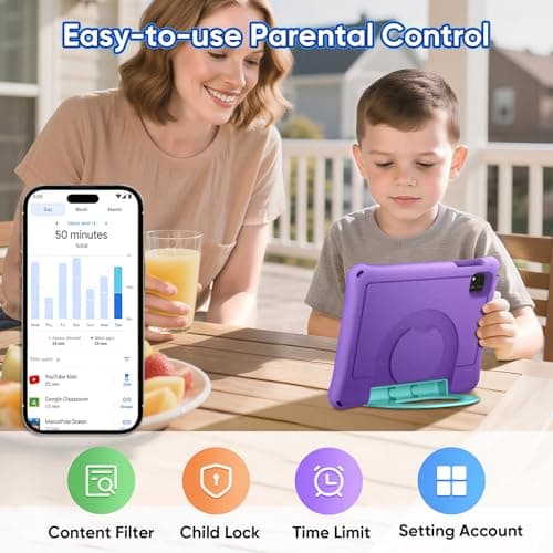 10 inch Kids Tablet, Android 16 Tablet for Kid, Octa-Core Processor, 24GB RAM, 64GB ROM 1TF Card Expandable for Toddler Children,Tablets with Case, Parental Control, 6000mAh,WiFi, BT5.0 (Purple) - Thumbnail 5