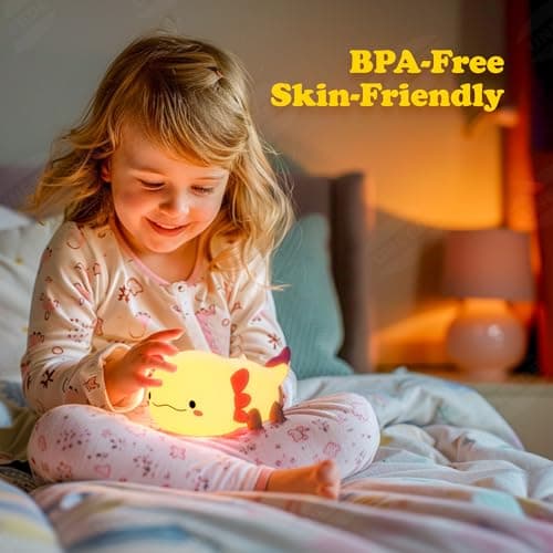 UNEEDE Axolotl Night Light for Kids, Animal Silicone Nursery Night Lamp, Rechargeable Table Lamp Bedside Lamp, Cute Room Decor Night Light for Bedroom Living Room Dining Desk Decor Gift Kawaii Toys - Thumbnail 3