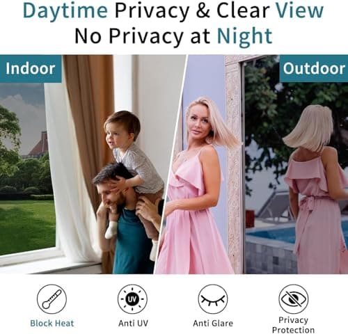 JAYONG One Way Window Privacy Film - Window Tint for Home, Heat Blocking Reflective Mirror Glass Window Film for Home Office Door, Static Cling & Anti UV, Black Silver, 29.5 x 78.7 Inch - Thumbnail 3