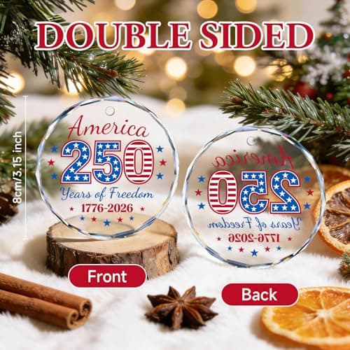United States 250th Anniversary Ornament, Crystal Glass 1776 2026 Patriotic Decorations, America 250 Years of Freedom Commemorative Ornament Independence Gift - Thumbnail 2