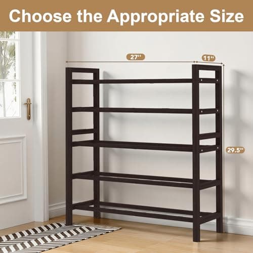 Haddockway Bamboo Shoe Rack for Closet, Free Standing Shoe Organizer with Smooth Round Rods & Convenient Handles, Stackable Shoe Storage Shelf for Entryway, Hallway(Brown, 5-Tier) - Thumbnail 3