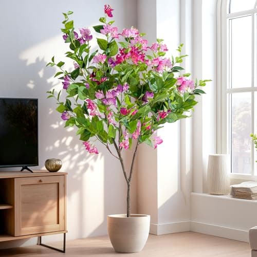 Erimda 4FT Artificial Bougainvillea Tree Artificial Tree Tall Potted Fake Bougainvillea Trees for Outdoor Indoor Lifelike Potted Faux Plants with Wood Trunk and Flowers Office Wedding Home Decor - Thumbnail 2