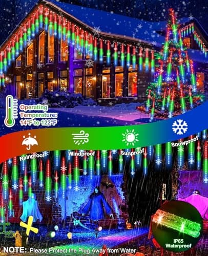 EAGWELL Meteor Shower Lights UL Certified 1080 LEDs 20 Tubes Falling Rain Drop Ramadan Lights Cascading Lights for Xmas Tree Halloween Decorations Wedding Party Holiday Garden Decor, Multicolor - Thumbnail 6