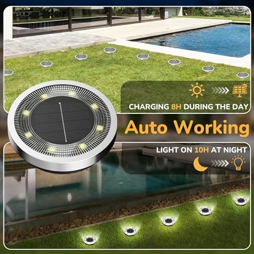 INCX Solar Ground Lights,16 Pack Solar Lights Outdoor Waterproof, Solar Garden Lights Landscape Lighting for Patio Pathway Lawn Yard Deck Driveway Walkway, Cold White - Thumbnail 2
