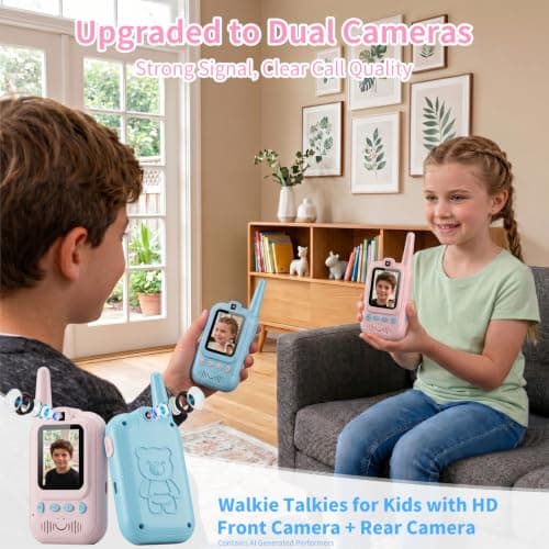 Video Walkie Talkies for Kids, 2 Pack Rechargeable Video & Long Range for Indoor Play, Dual Camera Front and Back,Camping Hiking, Outside Toys Gifts for Boys Girls Age 3-12 - Thumbnail 4