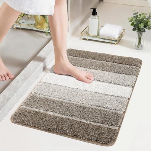 COSY HOMEER Bathroom Rugs 24 x 17, Ultra Soft Absorbent Bath Mat, Non-Slip TPR Backing Stays in Place, Machine Washable Shaggy Rug for Bathroom Floor, Brown - Image 1