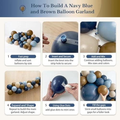 Double Stuffed Navy Blue Brown Balloon Arch Garland Kit - Thumbnail 5