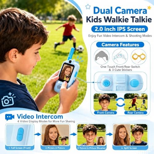 Upgraded Video Walkie Talkies for Kids, Dual Camera Long Range for Selfie & Discovery, Rechargeable 2-Way Radios for Camping Hiking & Backyard, Indoor Outdoor Toys Gifts for Age 3-12 Boys Girls - Thumbnail 3