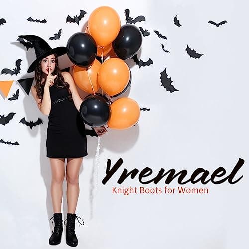 Yremael Women's Ankle Boots Victorian Boots Mid Calf Boots Round Toe Black Boots Chunky Heel Lace Up Witch Boots Knight Boots for Women - Thumbnail 4