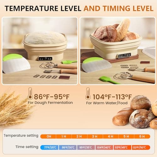 Upgrade Heating Sourdough Bread Proofing Basket Set, Electric Thermostatic Silicone banneton bread proofing basket,Sourdough bread baking supplies,11 Inch Square Foldable Sourdough Proofing Bowl - Thumbnail 6