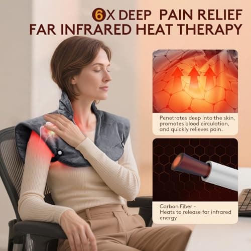 Far Infrared Heating Pad for Neck and Shoulders and Back - 6X Deeper Pain Relief, Graphene 30s Fast Heat, 8 Heat Setting, 16 Timer, Automatic Memory, Weighted Heating Pads Gift for Women&Men (Grey) - Thumbnail 2