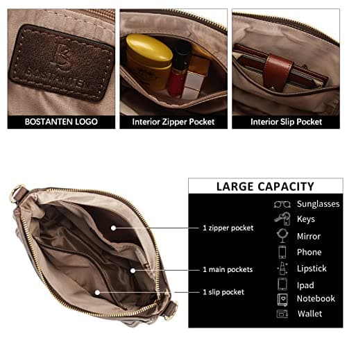 BOSTANTEN Crossbody Bags for Women Trendy Vegan Leather Hobo Purses Shoulder Handbags With Wide Shoulder Strap Coffee - Thumbnail 4