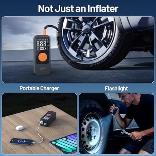 BEVA Tire Inflator Portable Air Compressor, 4X Faster Inflation Air Pump with Digital Pressure Gauge, 150PSI Cordless Tire Inflator with LED Light for Car, Electric Bikes, Motorcycle, Bike, Ball - Thumbnail 5