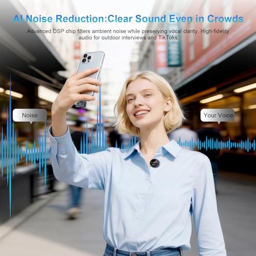 KASOHQEE Wireless Lavalier Microphone for iPhone 16/15/14/13, iPad & Android, Magnetic Clip-on Mini Mic with Charging Case,30H Playtime Plug-Play Lapel Lavalier Mic for Vlog TikTok, AI Noise Reduction - Thumbnail 4