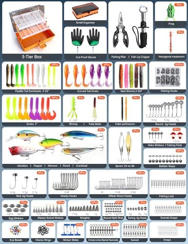 Large 3-Layer Tackle Box with Tackle Included, 417Pcs Fishing Lures Kit with Bonus Small 2-Sided Box & Gloves, Pliers, Crankbait, Hooks, Freshwater Bass Fishing Gear Gift for Men & Kids - Thumbnail 2