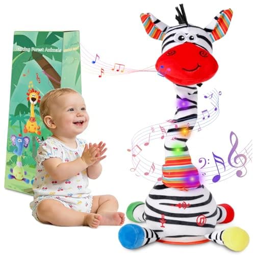 LLUKEME Dancing Talking Zebra Toy, Stuffed Animal Baby Toy Repeating What You Say, Easter Toys for Kids Glowing Musical Electronic Zebra with Striped Plush Gifts for Toddlers 1-3 Years Old - Image 1