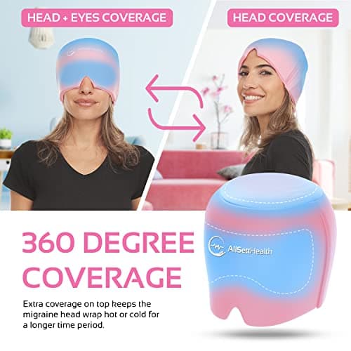Migraine Relief Cap Ice Head Wrap Headache and Migraine Hat | Headache Relief with Hot/Cold Gel Head Ice Pack with Face and Eye Headache Mask Compress, Pink - Thumbnail 5