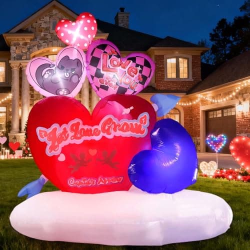 KISSUNY 6.5 FT Giant Valentine Inflatable Hearts Decor, LED Light Up Heart Balloon with Cloud Base, Big Blow Up Yard Decoration for Wedding Proposal, Anniversary, Party - Outdoor & Indoor Use - Image 1