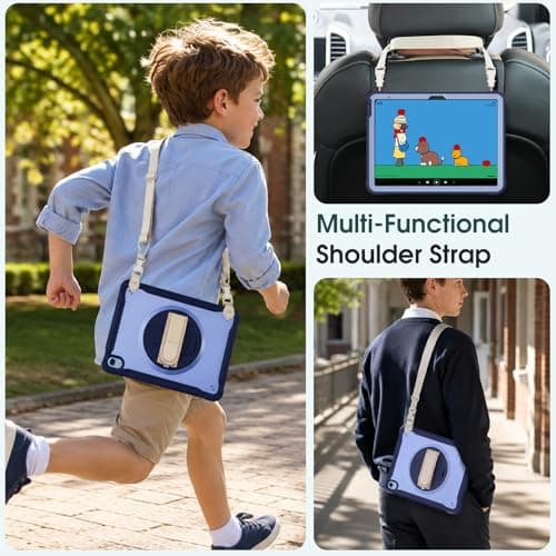 ProCase Kids Case for iPad A16 11th Gen 11" 2025/iPad 10th Gen 10.9" 2022 with Screen Protector, Fully-Body Shockproof Rugged Protective Cover with Rotatale Stand Hand/Shoulder Strap -Navy - Thumbnail 4