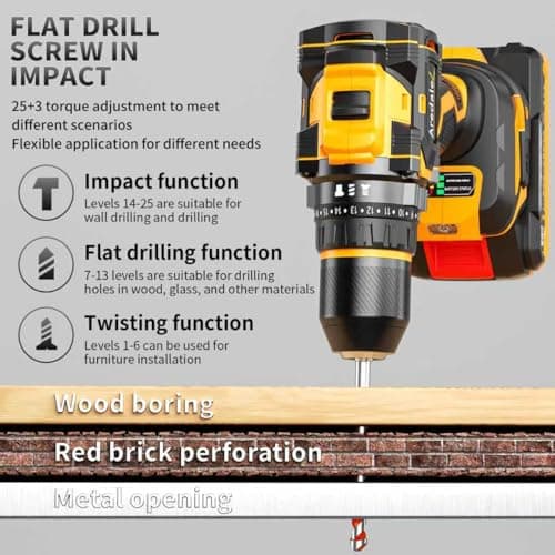 Aredale 20V Cordless Drill Set, Brushless Power Drill Driver with 2*2.0Ah Battery and Charger, 3/8" Keyless Chuck, 2 Variable Speed with LED, Professional Drill Bits Kit for Home DIY and Woodworking - Thumbnail 2