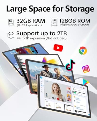 HUIHUANG 11-inch Android 16 Tablet, 32GB RAM + 128GB ROM (1TB Expand), T7280 Octa-Core 2.2GHz Processor, 90Hz FHD+ IPS Display, 8000mAh Battery, Gemini AI, Face ID, Dual Speakers, Fast Charging - Thumbnail 5